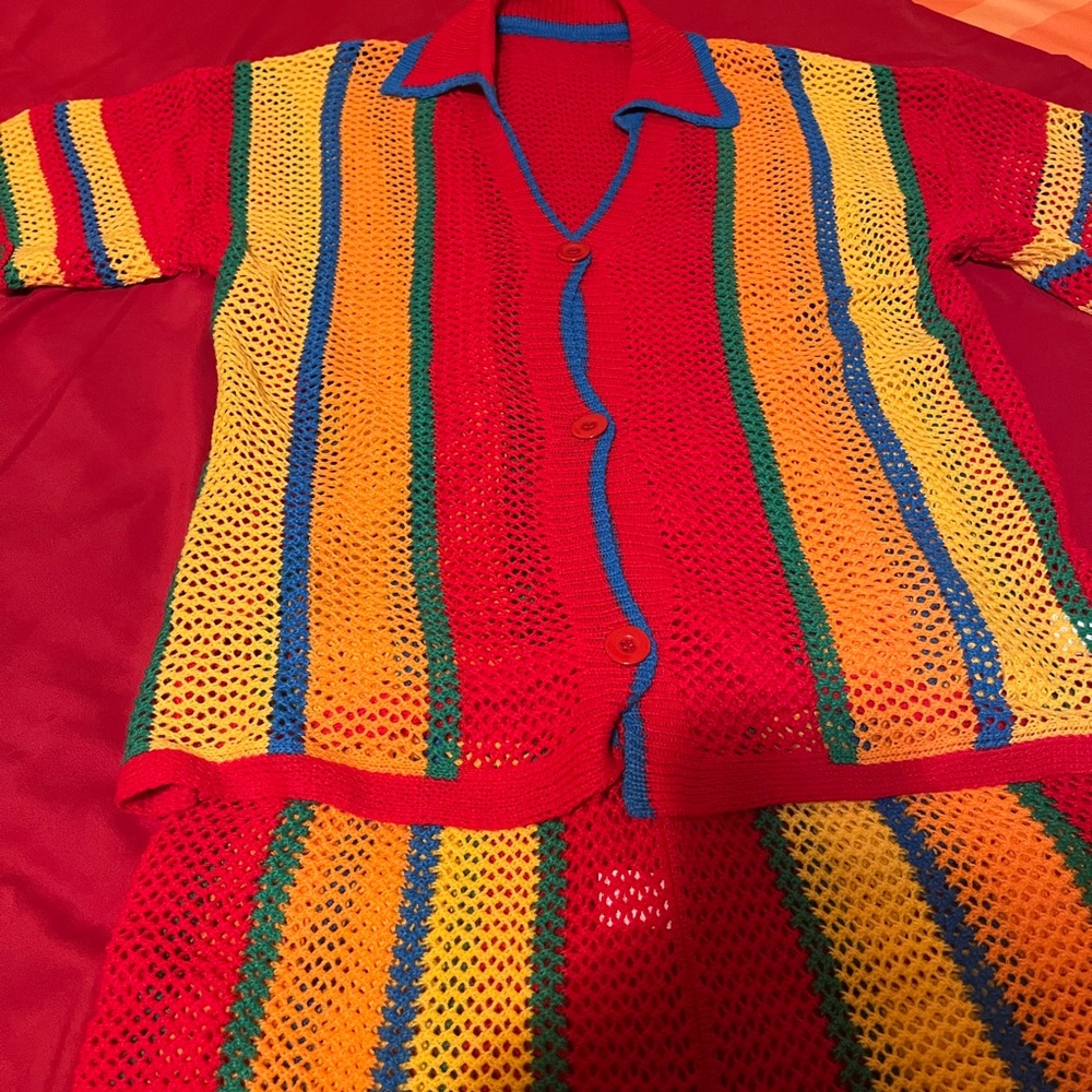 Colorful Striped Knit coverup Two-Piece Set NWOT - Picture 3 of 4